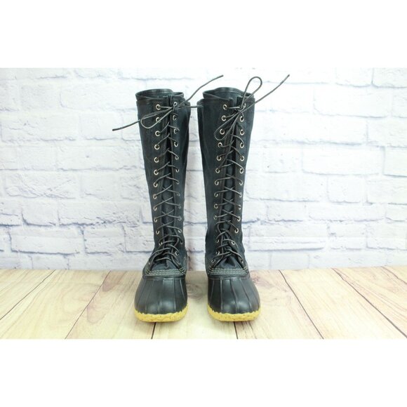 LL Bean Signature Waxed Canvas Maine Hunting Shoe 16" Black Size 6 M - Picture 3 of 11